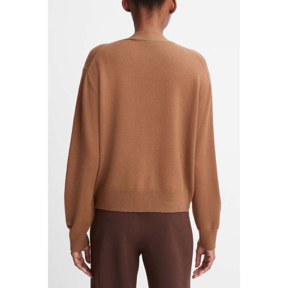Vince Wool + Cashmere V-Neck Knit High Button Cardigan in Mink Brown Size M - Picture 2 of 12